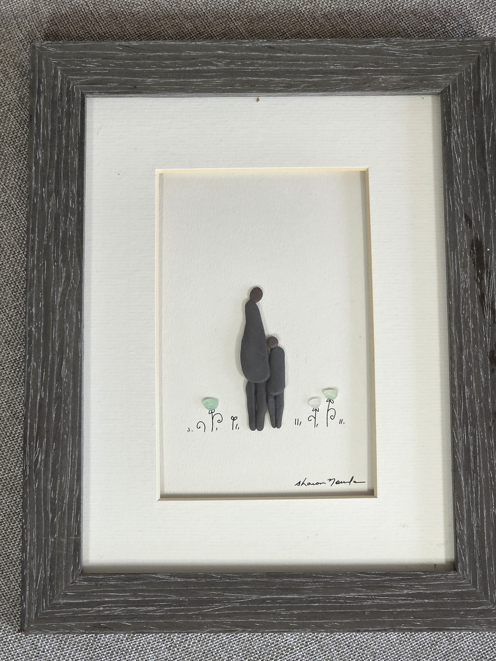 Sharon Nowlan Pebble Art "The Love of a Mother" DEMDACO Framed 8x10 Sea Glass